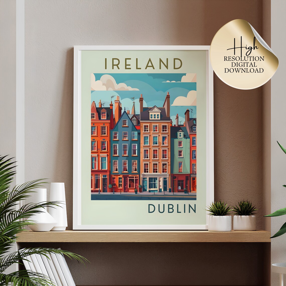 Charming Dublin Ireland Colorful Row Houses Retro Travel Art Poster - Image 5