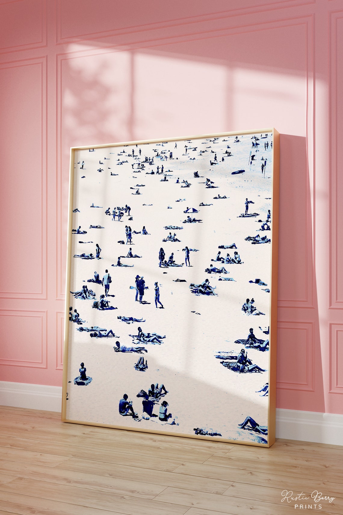 Blue Duotone Aerial Beach Crowd White Sand Coastal Photography Poster