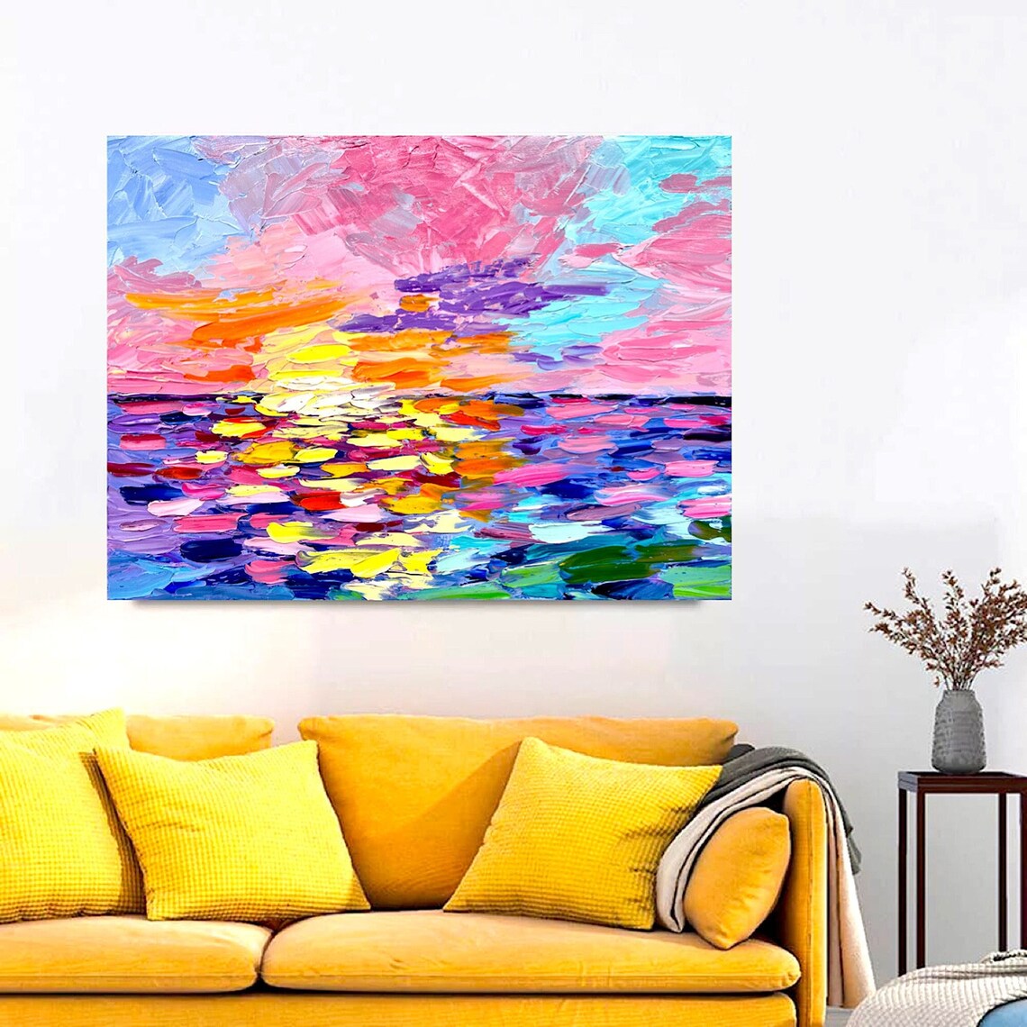 Pink Purple Abstract Sunset Painting Colorful Ocean Modern Wall Art Print