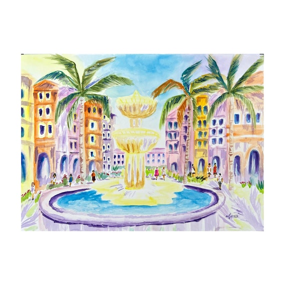 Large Wall Art Watercolor Original Painting Naples Florida Bayfront Place Handmade Watercolor Tin City Tropical Art Florida Local Artist
