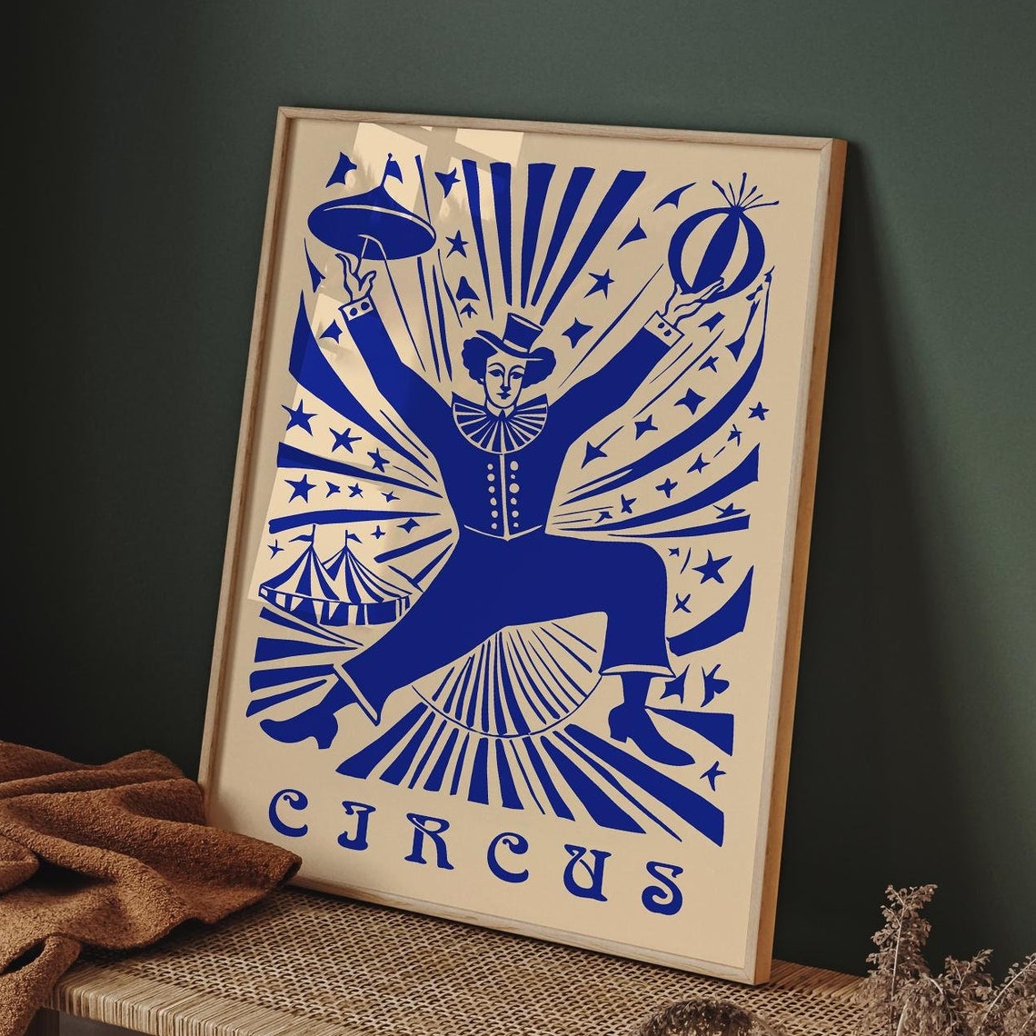 Circus Blue Juggler Performer Stars Retro Carnival Decorative Poster