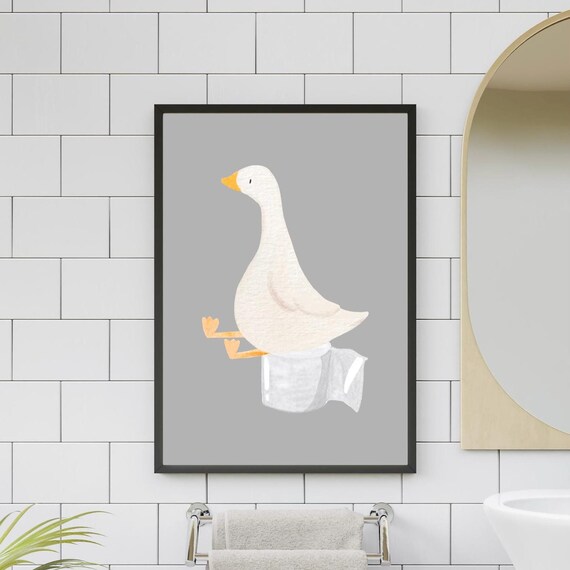 Silly Goose Funny Bathroom Sign Wall Art Toilet Print Animal Gray Nursery Decor Kids Room