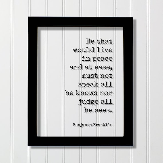 Benjamin Franklin Quote Live in Peace and at Ease Typewriter Print