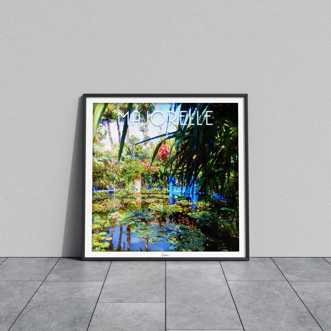Majorelle Lily Pond Palm Reflections Tropical Watercolor Poster