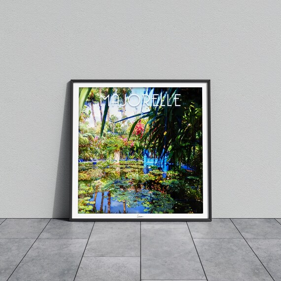 Majorelle Lily Pond Palm Reflections Tropical Watercolor Poster