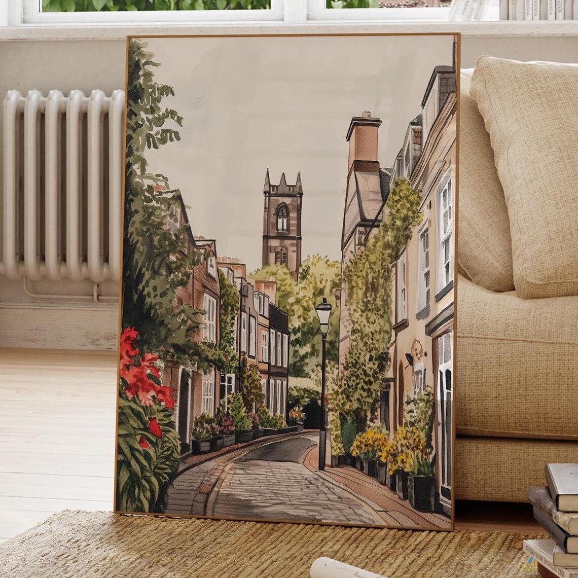 Edinburgh Scotland Stockbridge Cobblestone Street Watercolor Poster