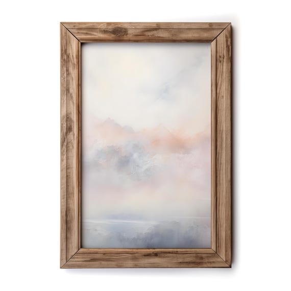 Serene Mountain Landscape Print Minimalist Pastel Wall Art For Tranquil Home Decor