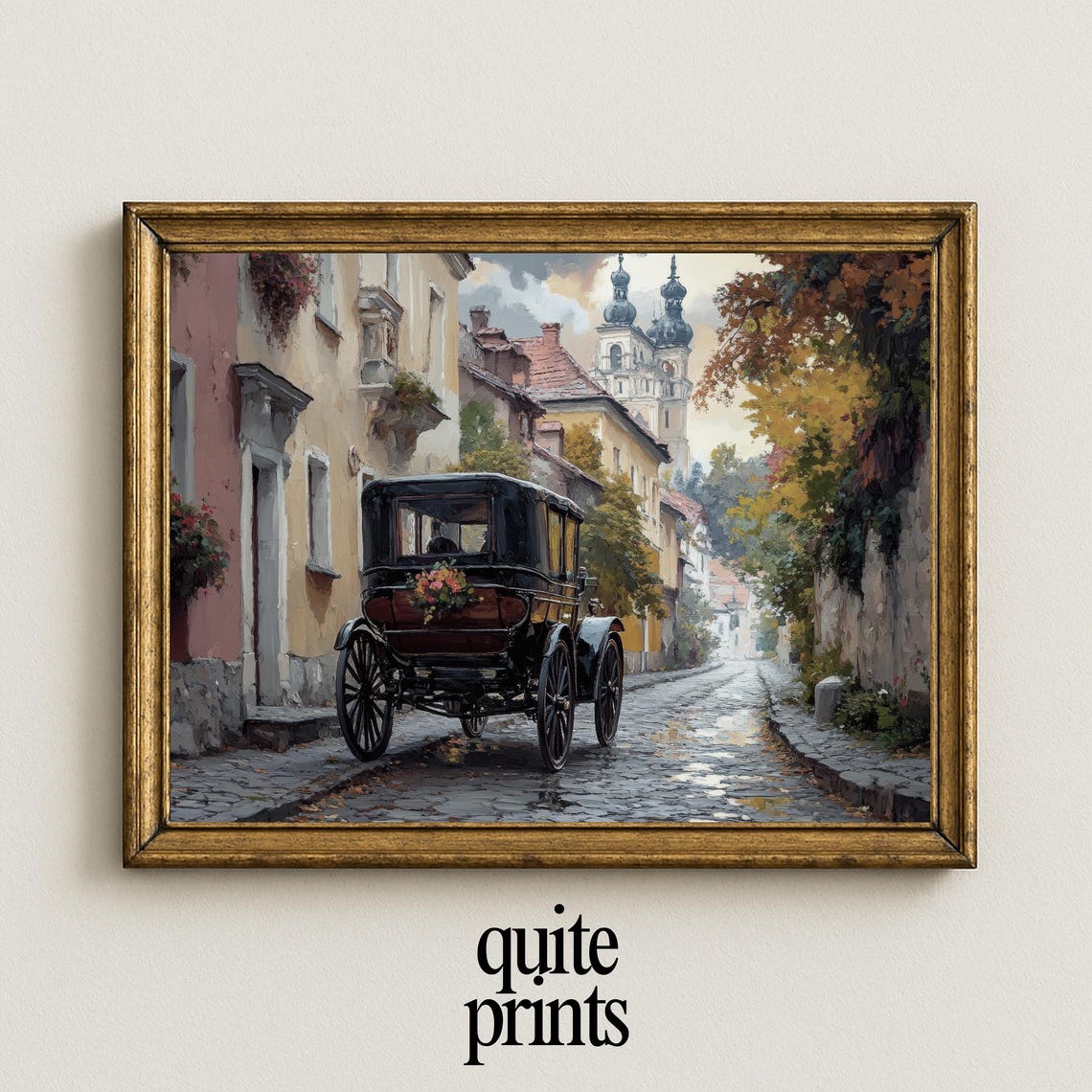 Horse Drawn Carriage Cobblestone Street European Old Town Wall Art