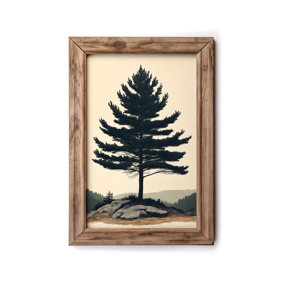 Minimalist Pine Tree Landscape Print Rustic Mountain Silhouette Wall Art Forest