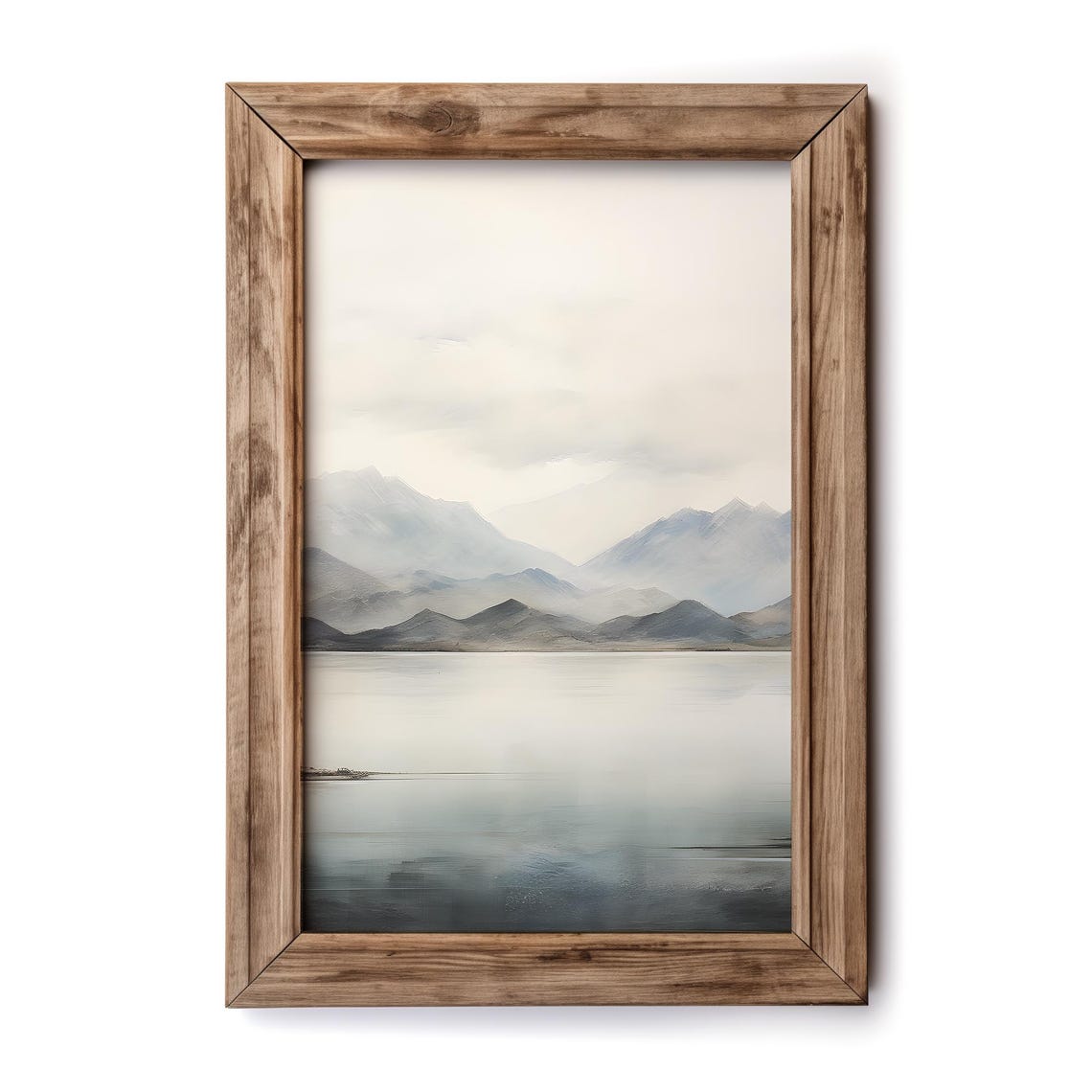 Layered Blue Mountain Lake Minimalist Muted Modern Landscape Poster