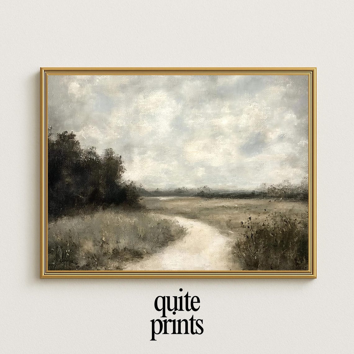 Countryside Path Poster Winding Road Fields Neutral Landscape Art
