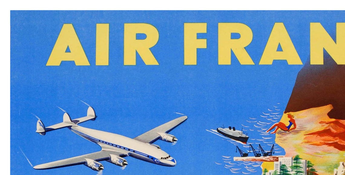 Israel Air France Map Landmarks Vintage Airline Travel Poster - Image 2