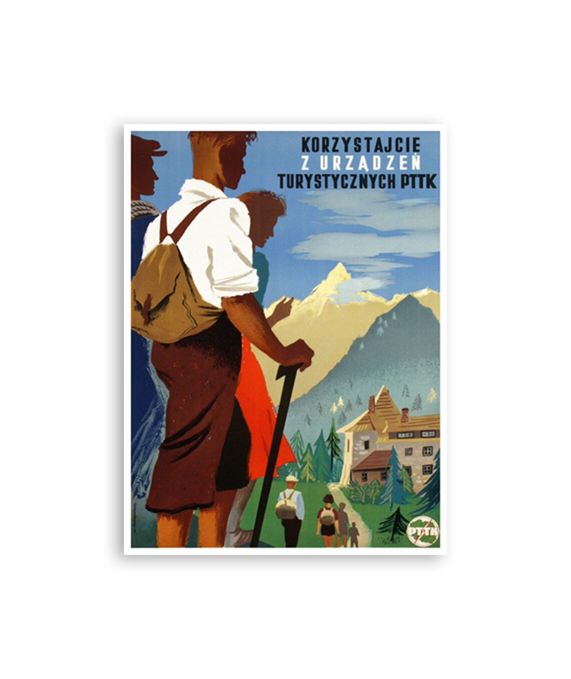 Poland PTTK Mountain Hikers Alpine Hut Vintage Travel Poster