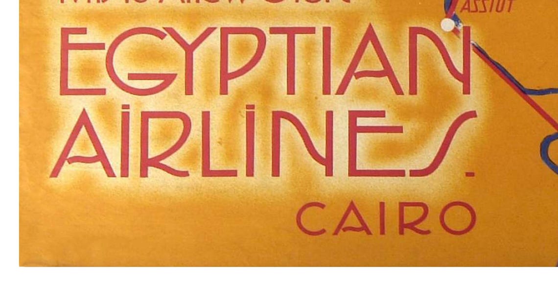 Misr Airwork Egyptian Airlines Cairo Route Map Vintage Poster - Image 2