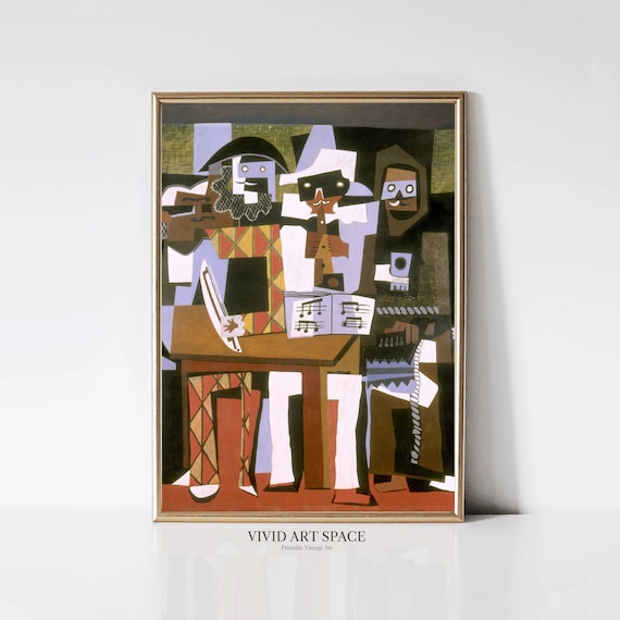 Pablo Picasso Three Musicians Modernist Cubism Portrait Painting Vintage Portrait Print Printable Music Wall Art