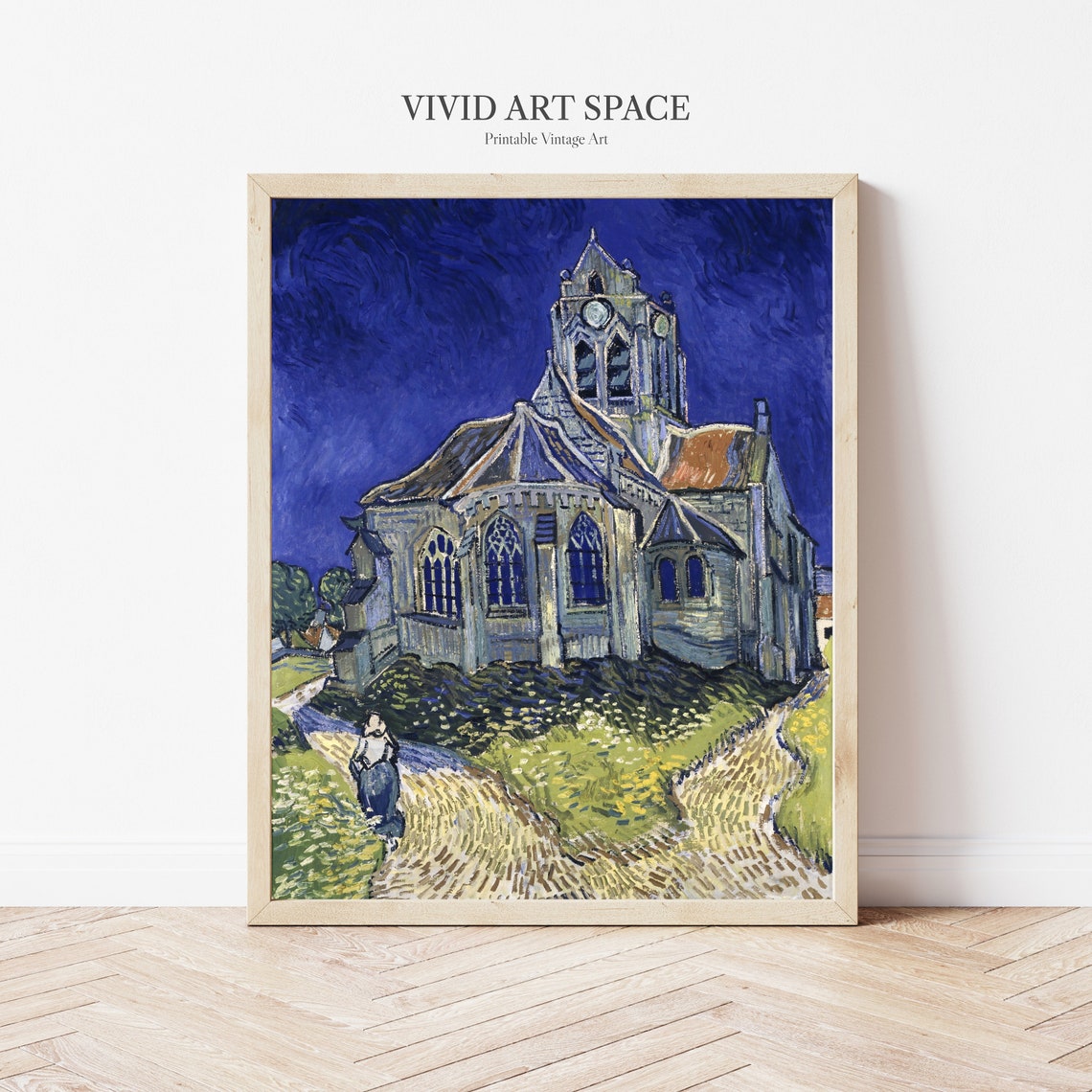 Van Gogh The Church At Auvers 1890 Deep Blue Night Sky Poster - Image 3