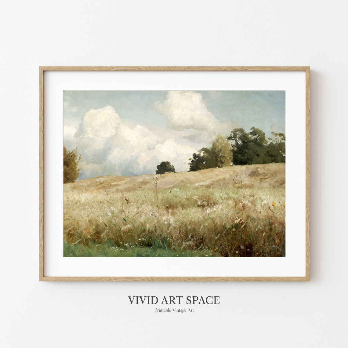Golden Meadow Under Summer Clouds Vintage Landscape Art Print - Image 3