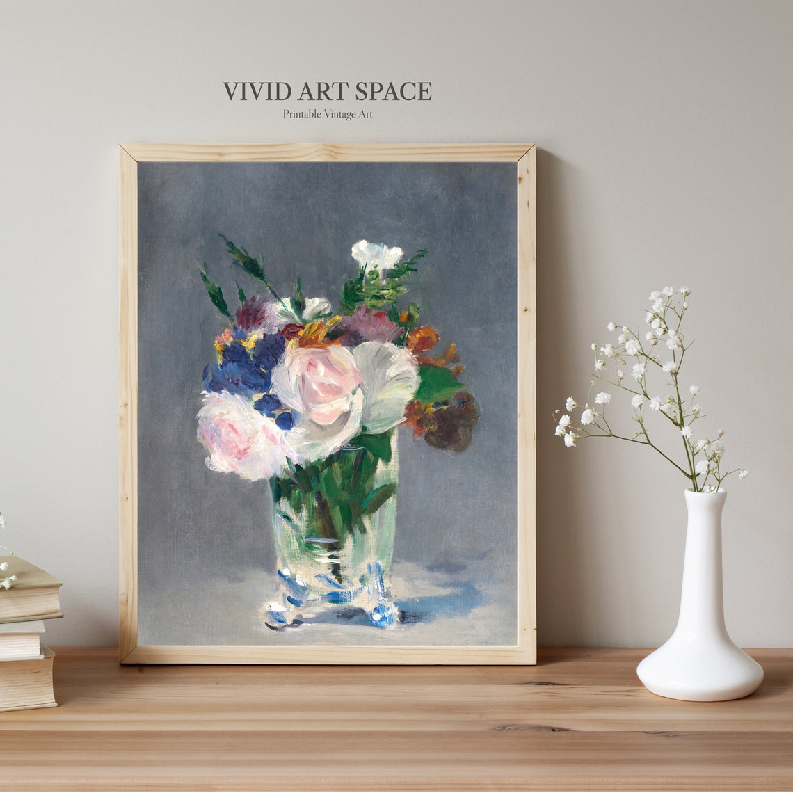 Edouard Manet Mixed Roses Bouquet in Vase Impressionist Art Print - Image 3