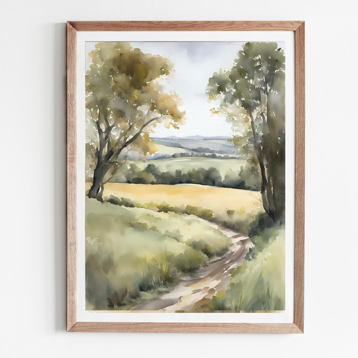Wheat Field Country Road Watercolor Art Print