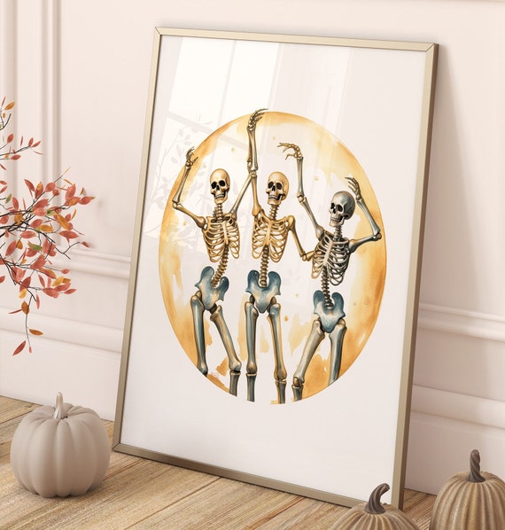 Instant Disco Halloween Wall Decor Dancing Skeletons Under The Moonlight