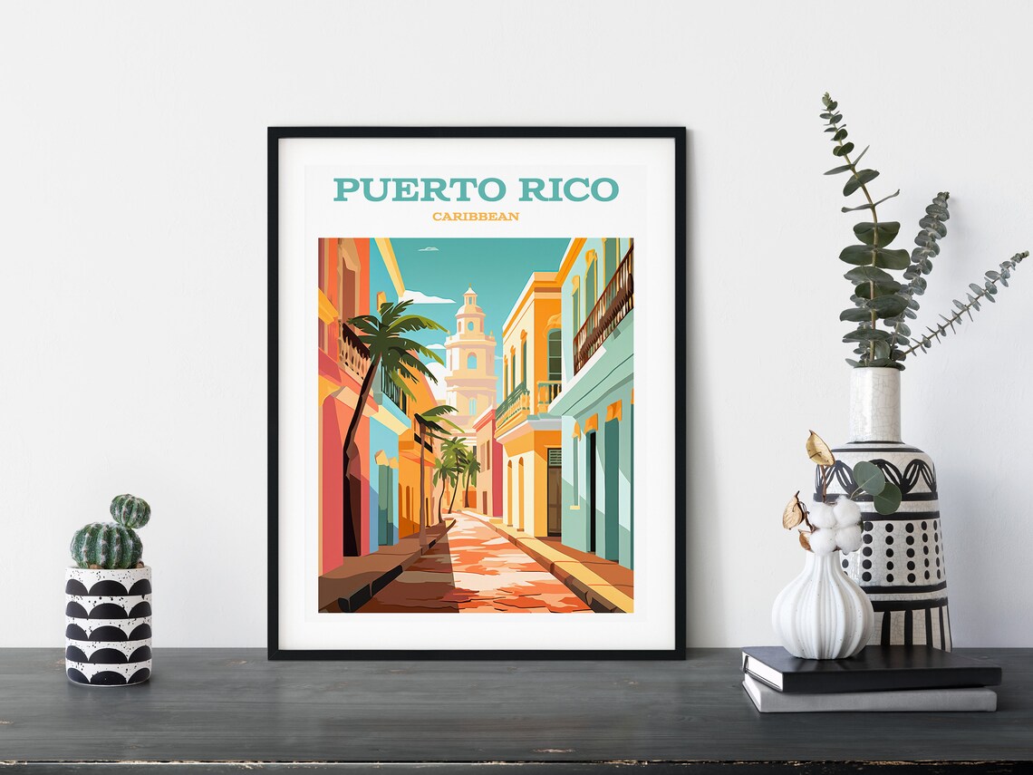 Puerto Rico Caribbean Retro Travel Poster