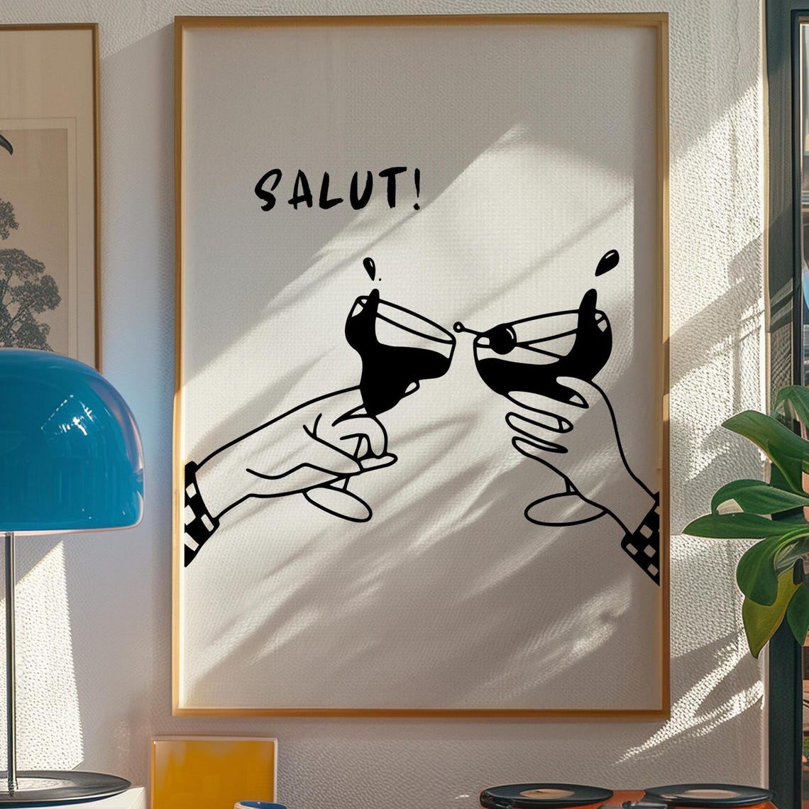 Salut Cheers Cocktail Glasses Minimalist Black Line Art Bar Poster - Image 5