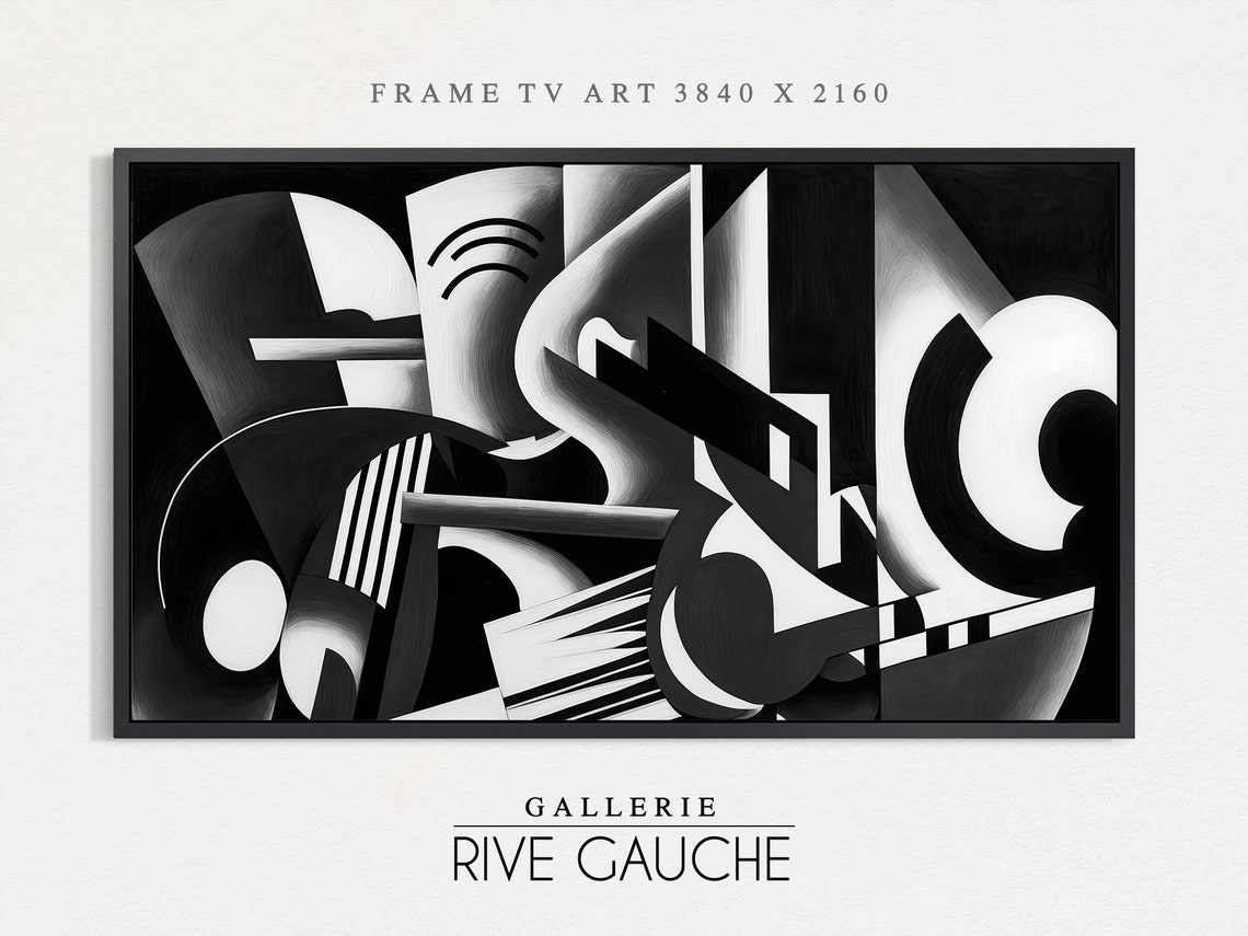 Dark Cubist Monochrome Abstract Angular Forms Black White Art Poster