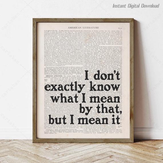 J D Salinger I Dont Exactly Know What I Mean Dictionary Quote Print