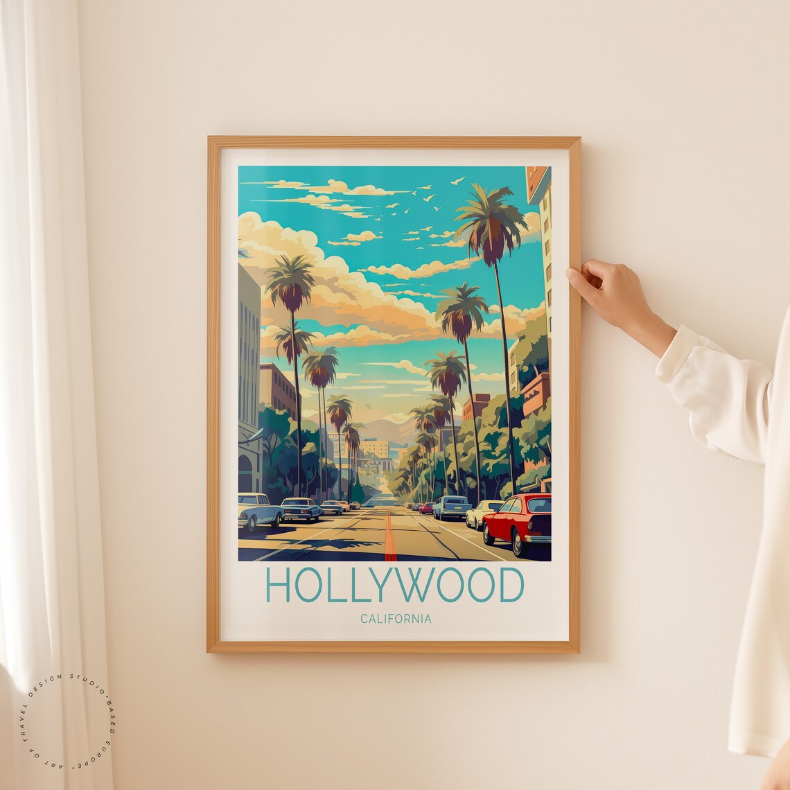 Hollywood California Palm Boulevard Classic Cars Travel Poster - Image 2
