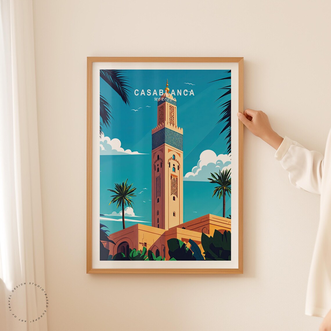 Casablanca Morocco Hassan II Mosque Minaret Top Title Poster - Image 2