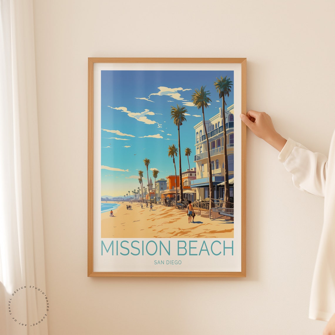Mission Beach San Diego Palm Tree Boardwalk Ocean Summer Poster - Image 2