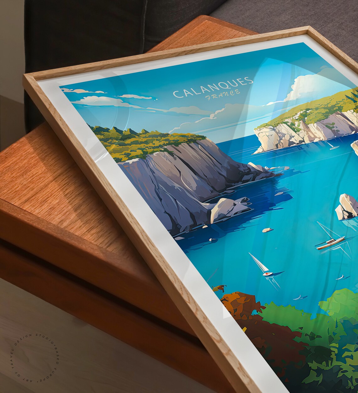 Calanques France Limestone Cliffs And Sailboats Travel Poster - Image 3