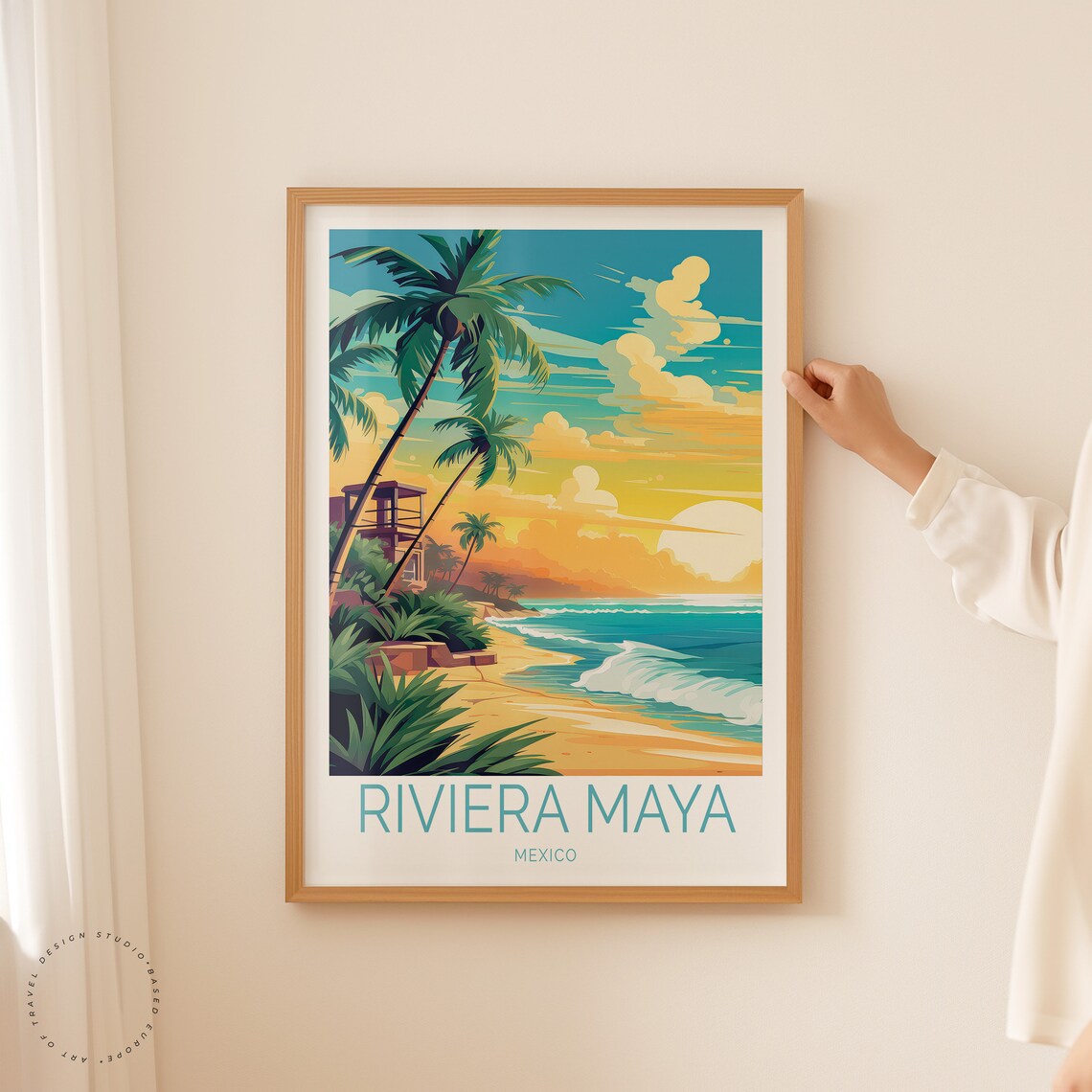 Riviera Maya Mexico Beach Sunset Palms Vintage Travel Poster - Image 2