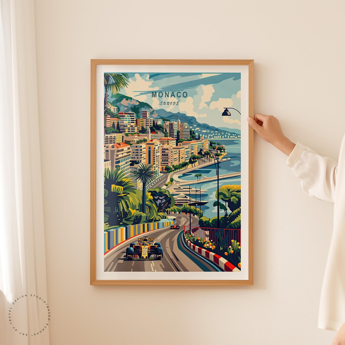Monaco Grand Prix Race Cars on Retro Harbor Street Circuit Poster - Image 2