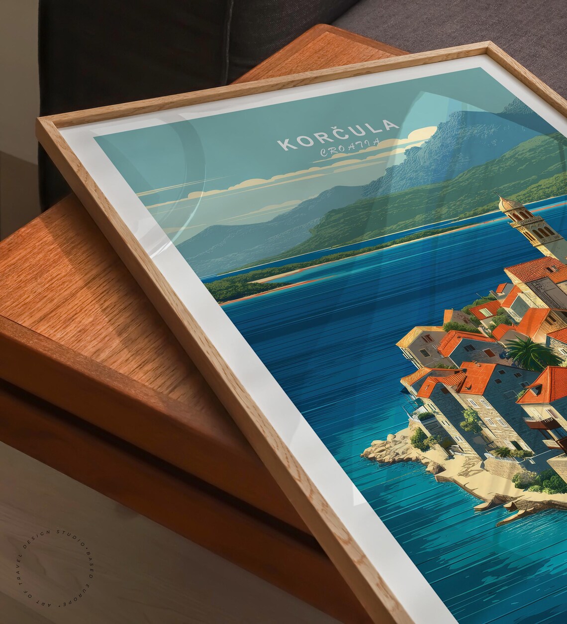 Korcula Croatia Old Town Red Roofs Church Tower Seaside Travel Poster - Image 6