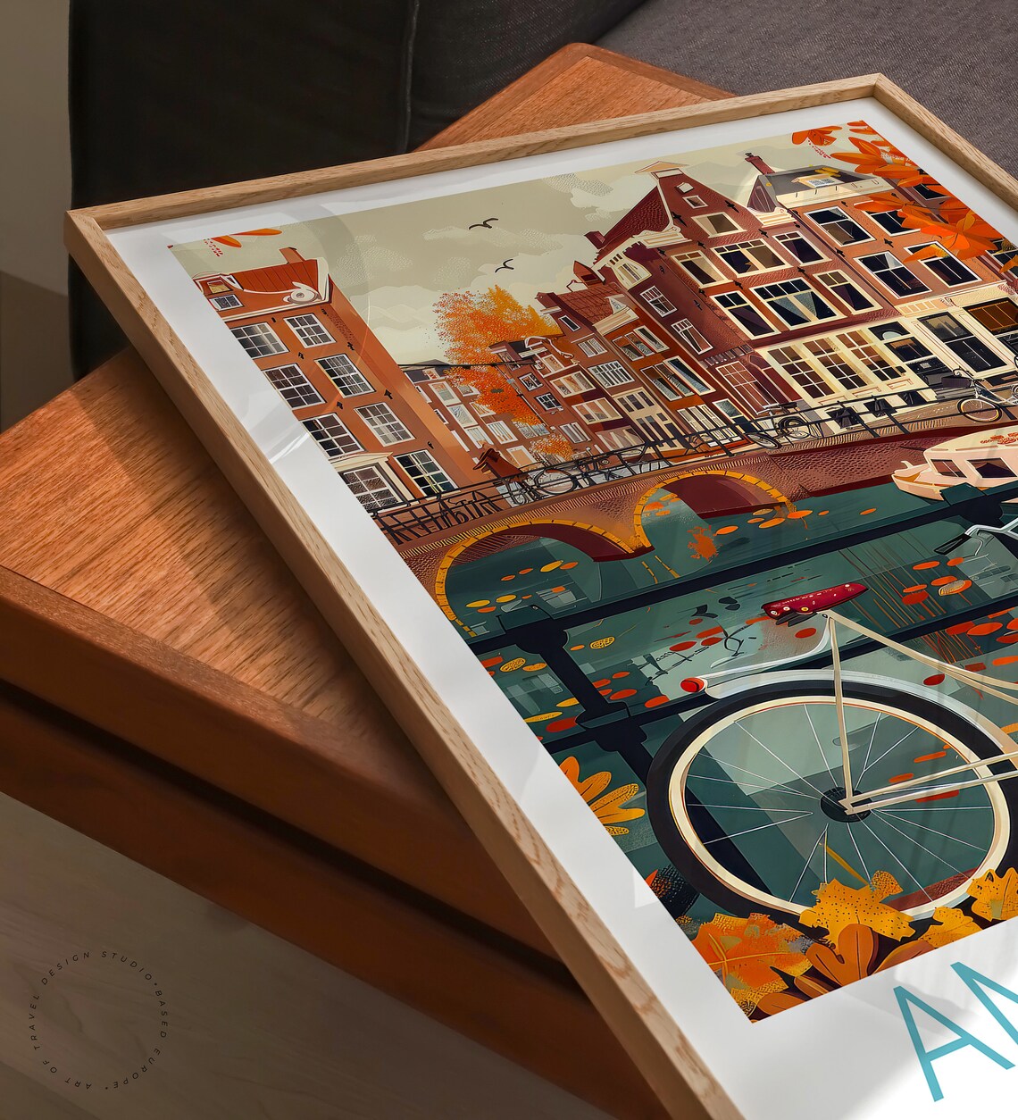 Amsterdam Netherlands Canal Bike Autumn Vintage Travel Poster - Image 3