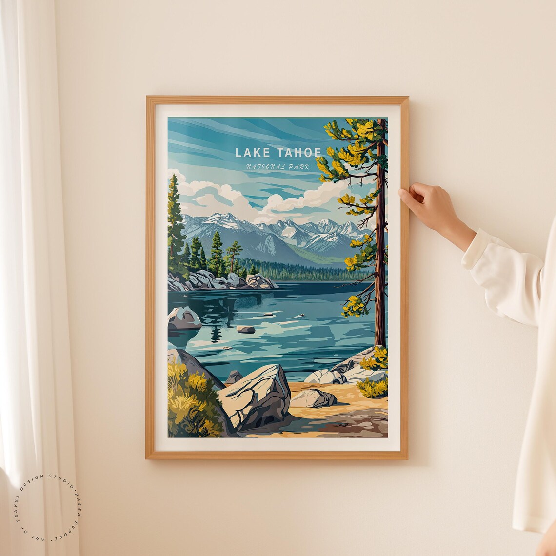 Lake Tahoe Rocky Shoreline Deep Blue Water Sky Caption Poster - Image 2