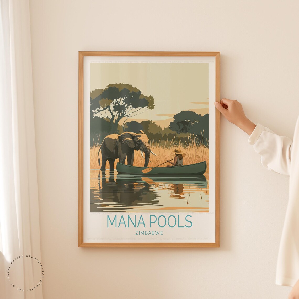 Mana Pools Zimbabwe Elephant Canoe Safari River Golden Sunset Poster - Image 5