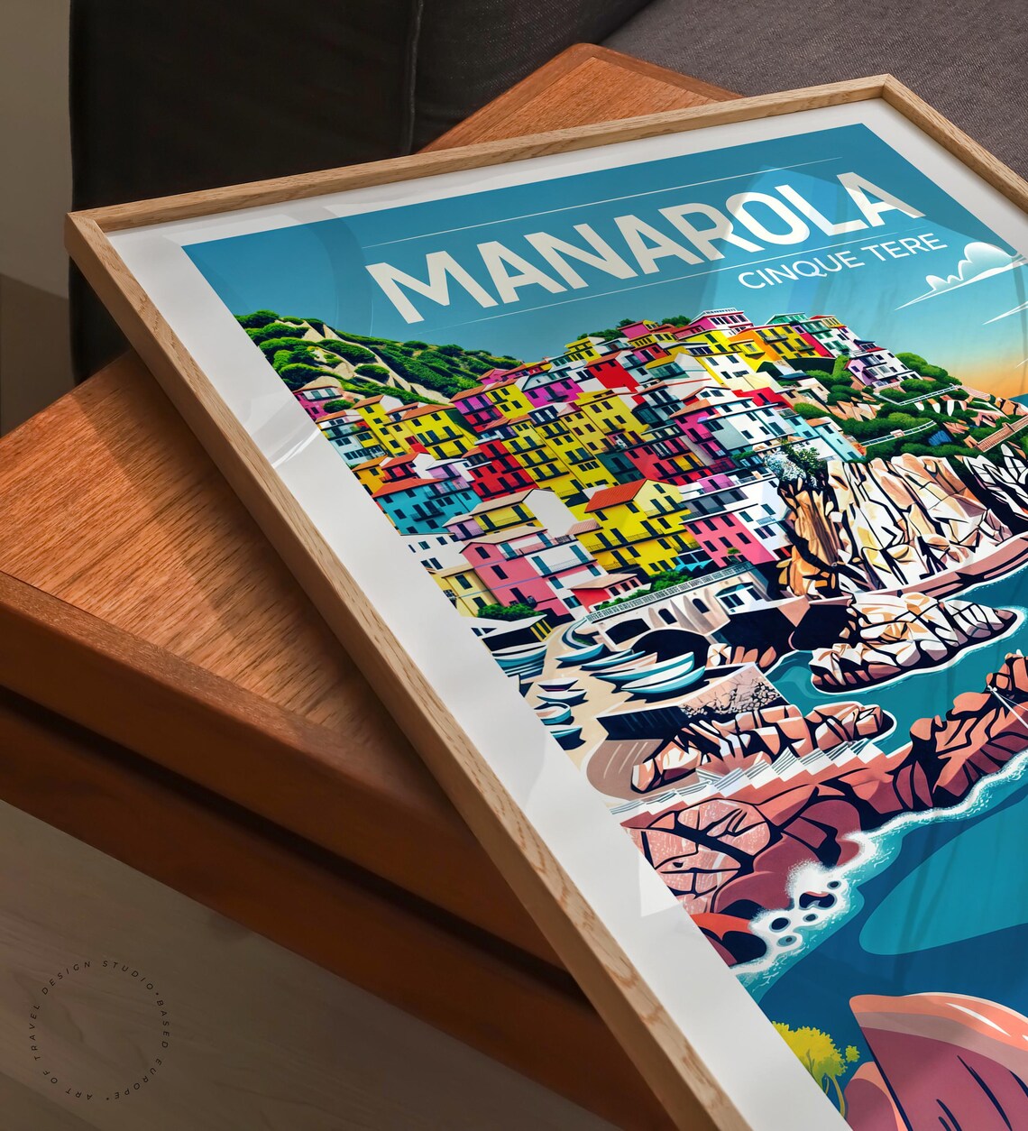 Manarola Cinque Terre Sunset Cliff Village Sailboat Vintage Poster - Image 6
