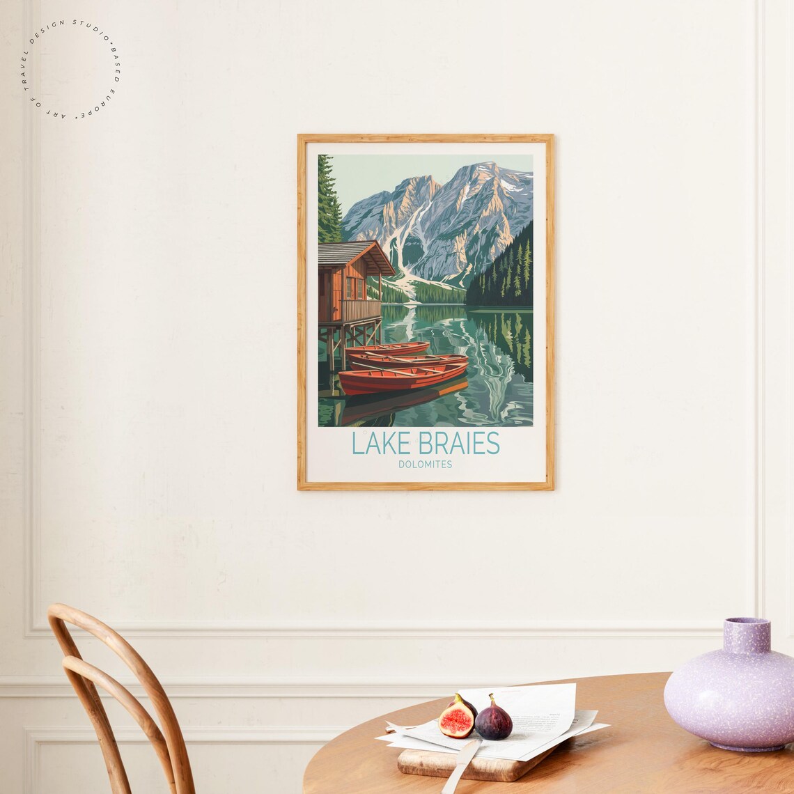 Lake Braies Dolomites Boathouse Red Rowboats Vintage Travel Poster - Image 4