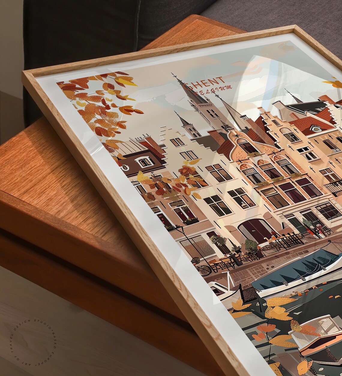 Ghent Belgium Harbor with Boats Medieval Guild Houses Poster - Image 3