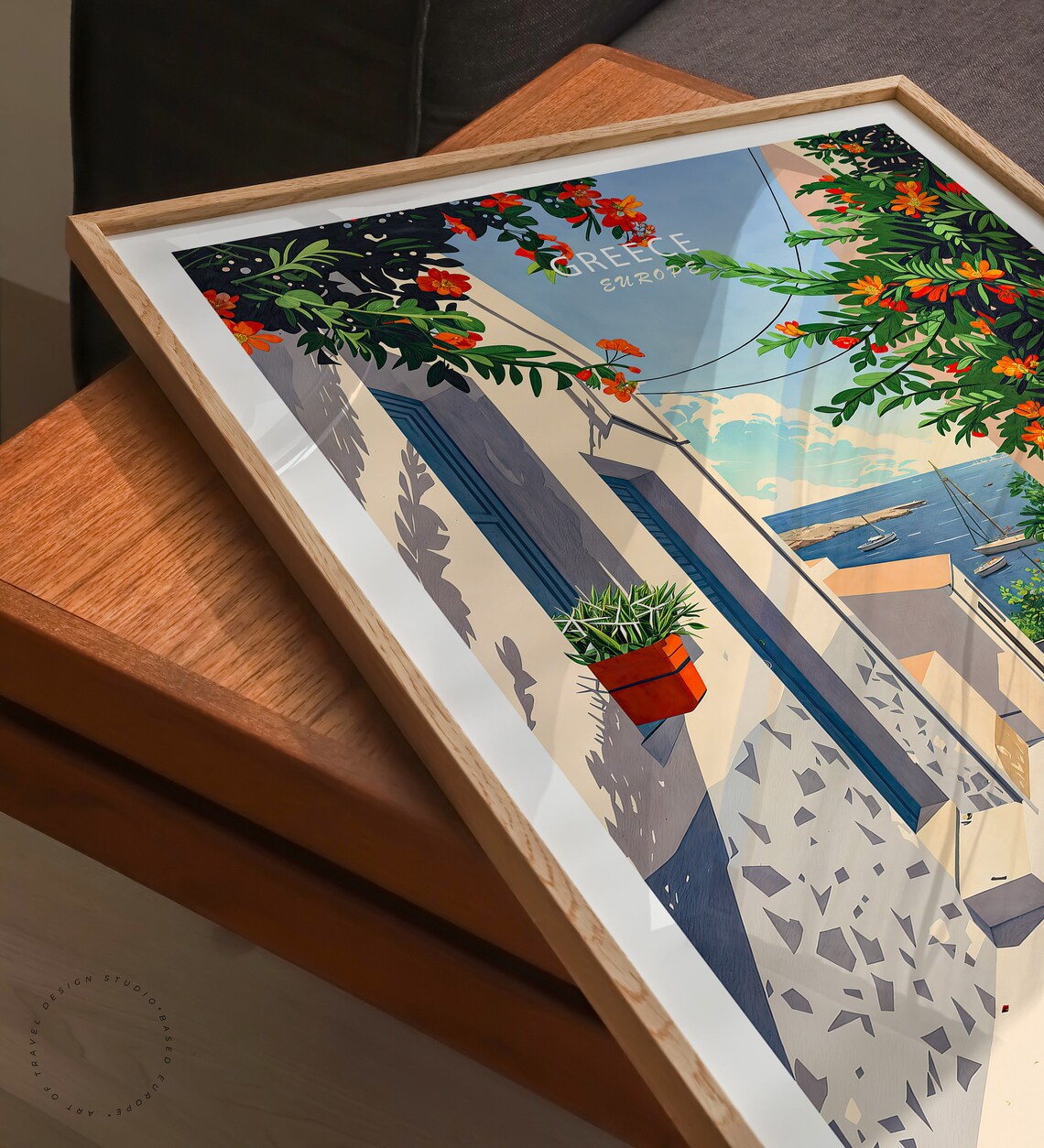 Greece Island Alley Bougainvillea Sea View Mediterranean Travel Poster - Image 3