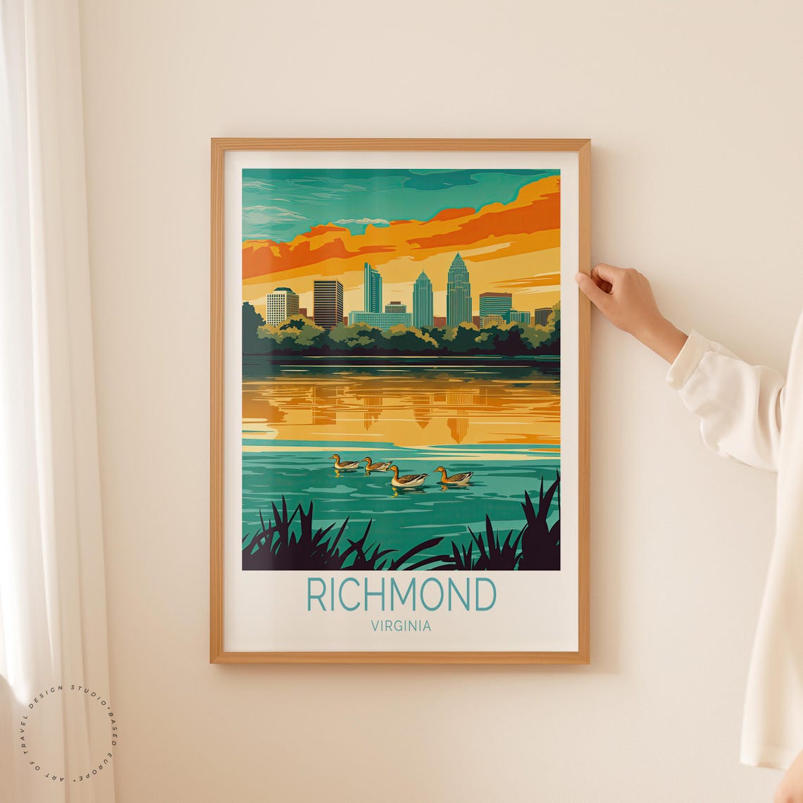 Richmond Virginia Sunset Lake with Ducks Downtown Skyline Poster - Image 2