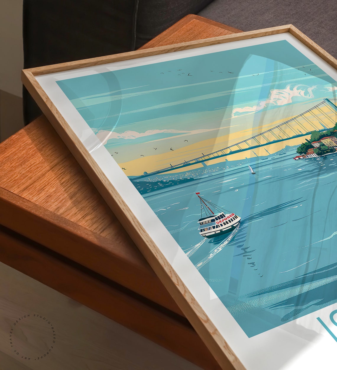Istanbul Turkey Bosphorus Bridge Ferry And Sailboat At Dusk Poster - Image 3
