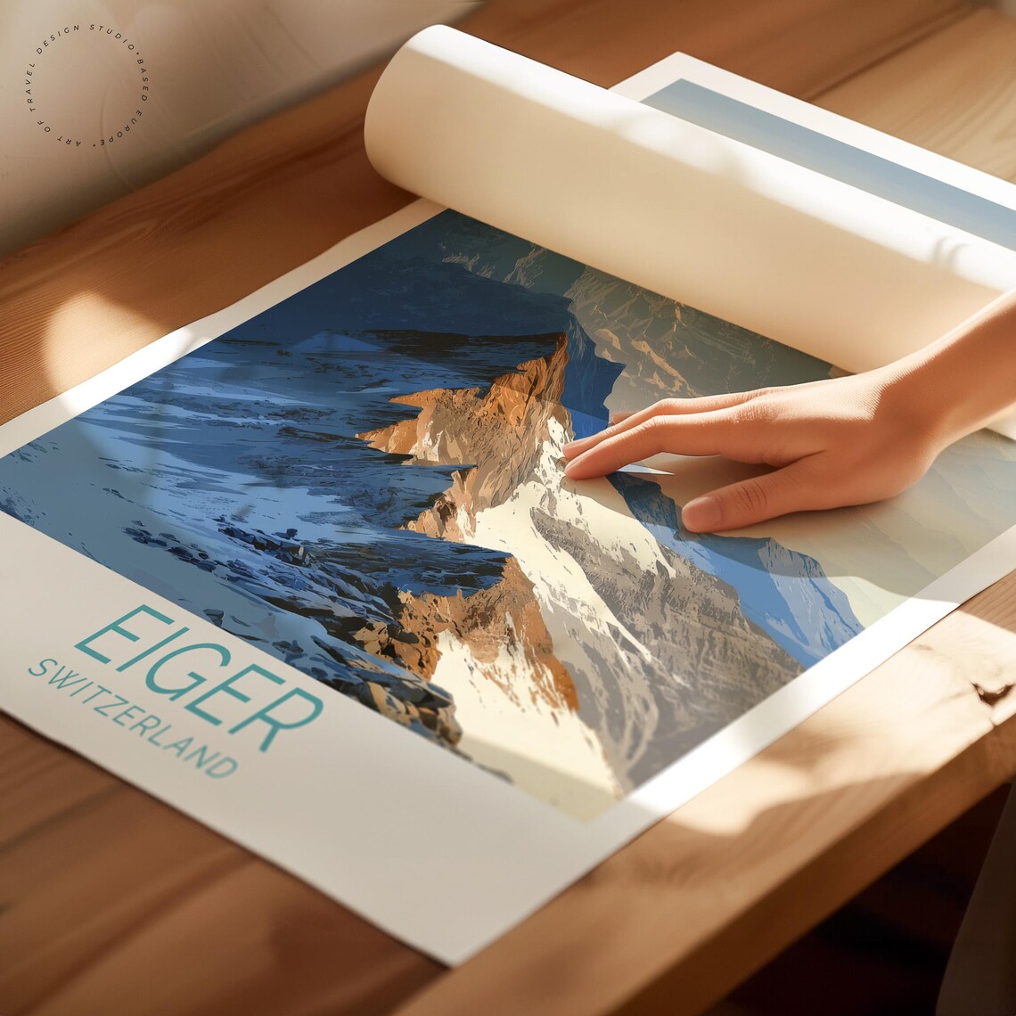Eiger Switzerland Alpine Mountain Peak Vintage Illustration Art Poster - Image 2