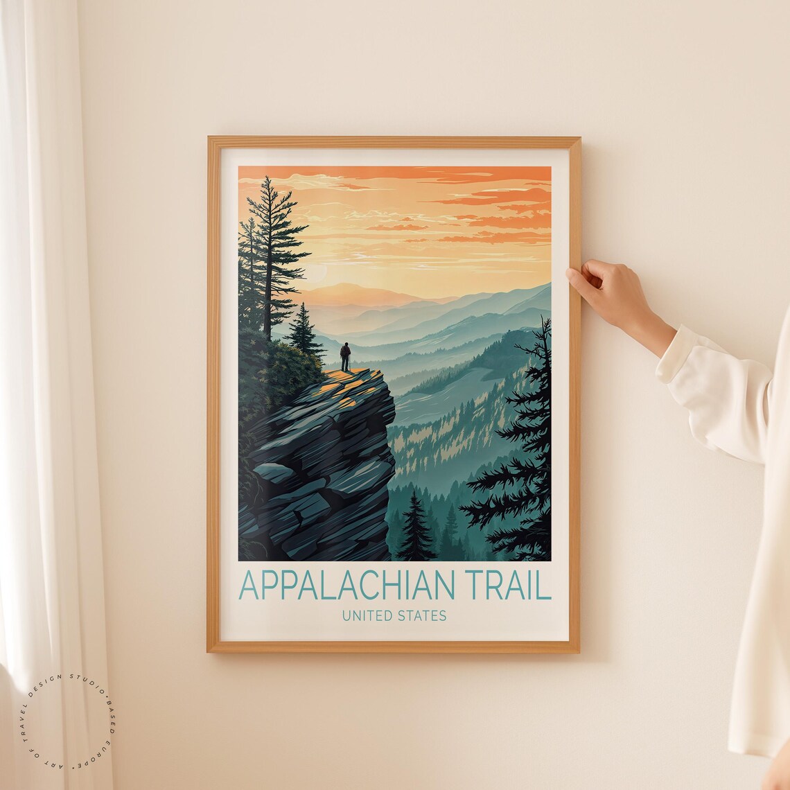 Appalachian Trail Hiker Sunrise Rocky Mountain Overlook Poster - Image 2