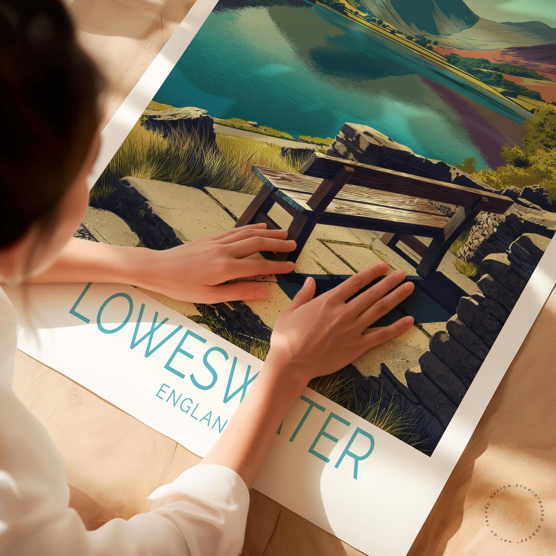 Loweswater England Lake District Lakeside Bench Vintage Travel Poster - Image 3
