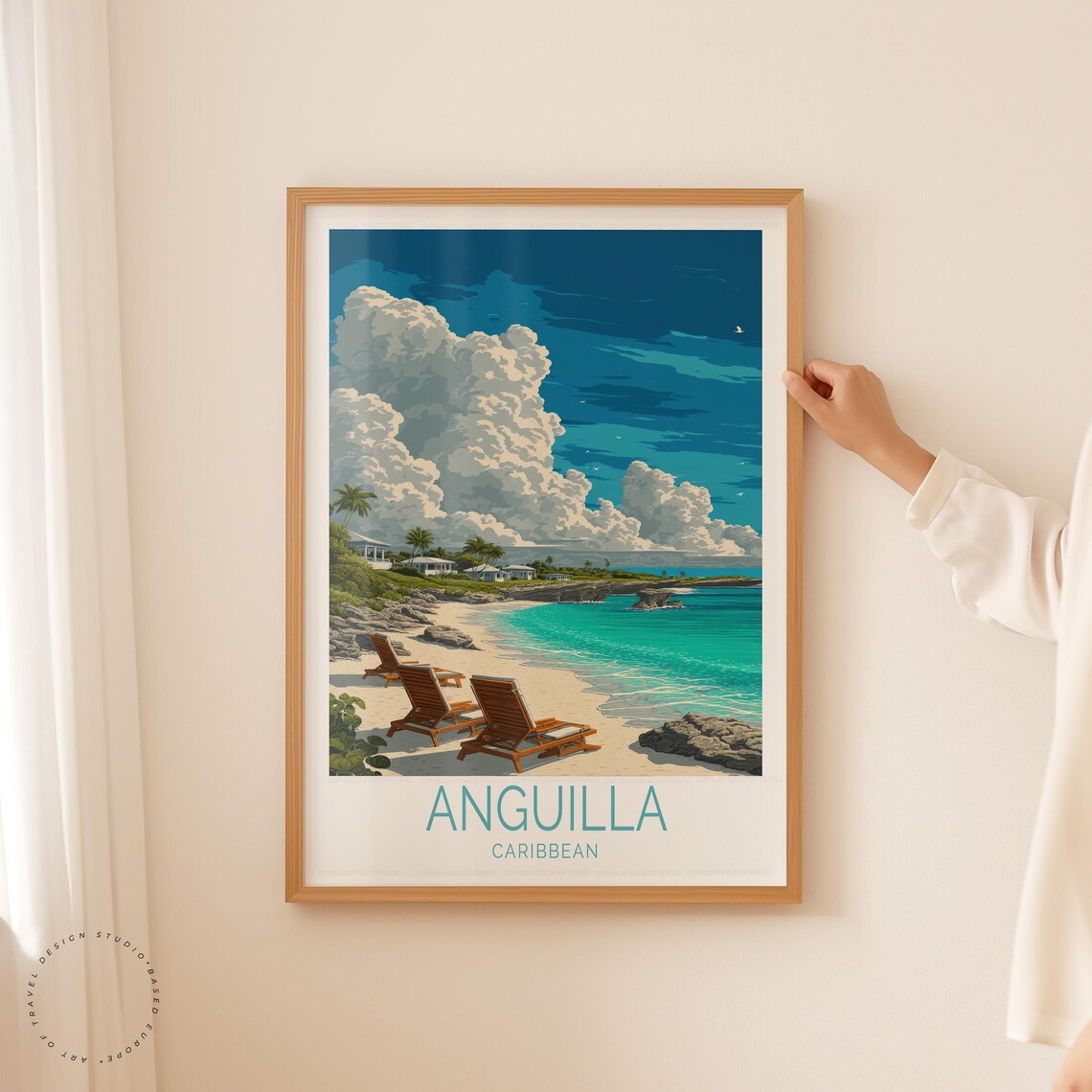 Anguilla Caribbean Beach Lounge Chairs Turquoise Sea Travel Poster - Image 5