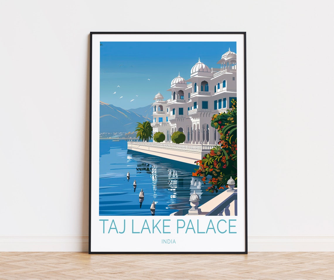 Taj Lake Palace Travel Poster India Taj Lake Palace Print India Wall Art Travel Home Decor Honeymoon Gifts Birthday Present