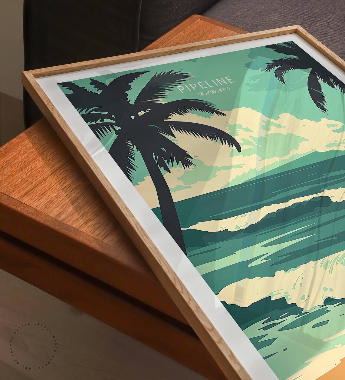 Pipeline Hawaii Surfer Watching Ocean Waves Retro Travel Poster - Image 3